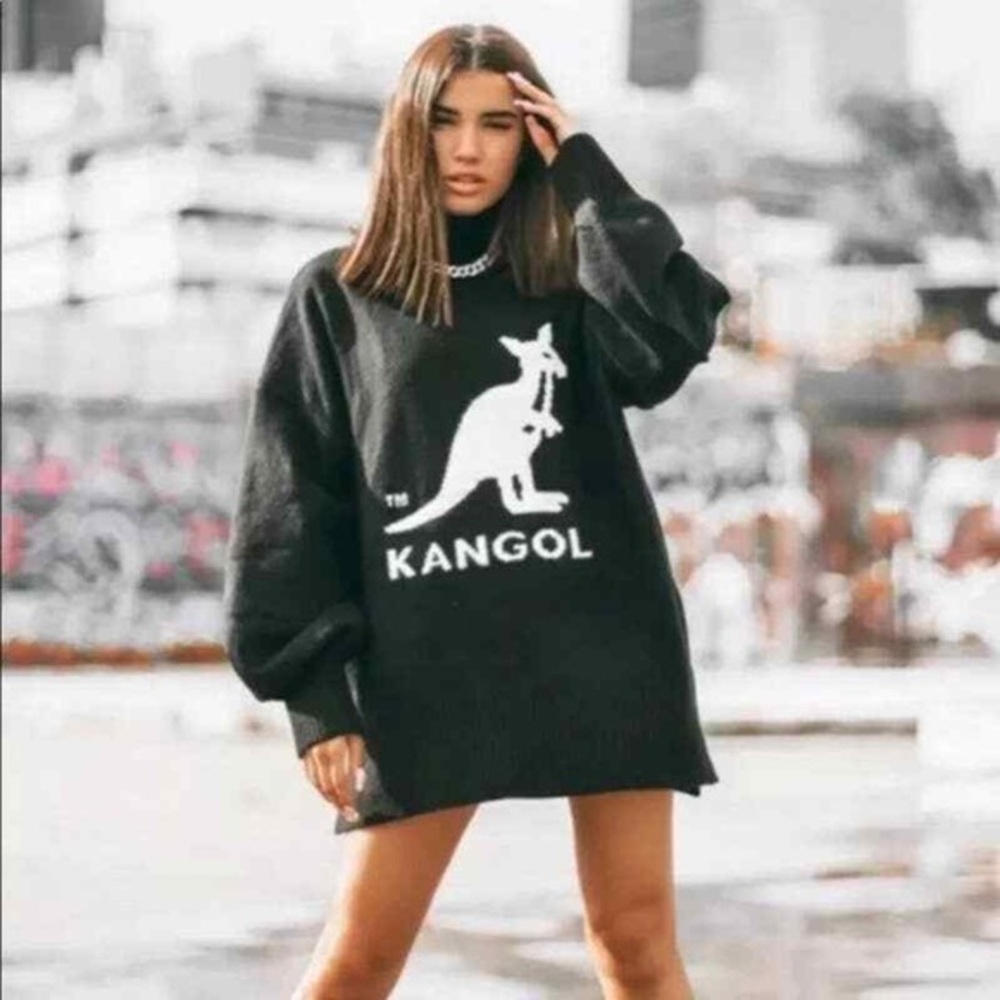 Kangol x H&M Black Oversized Mock Neck Logo Sweater M